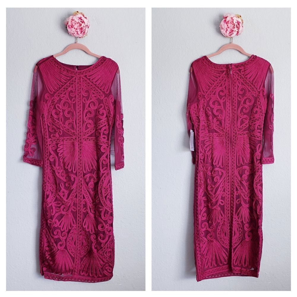 JS Collections Soutache Embroidered Midi Dress in Berry